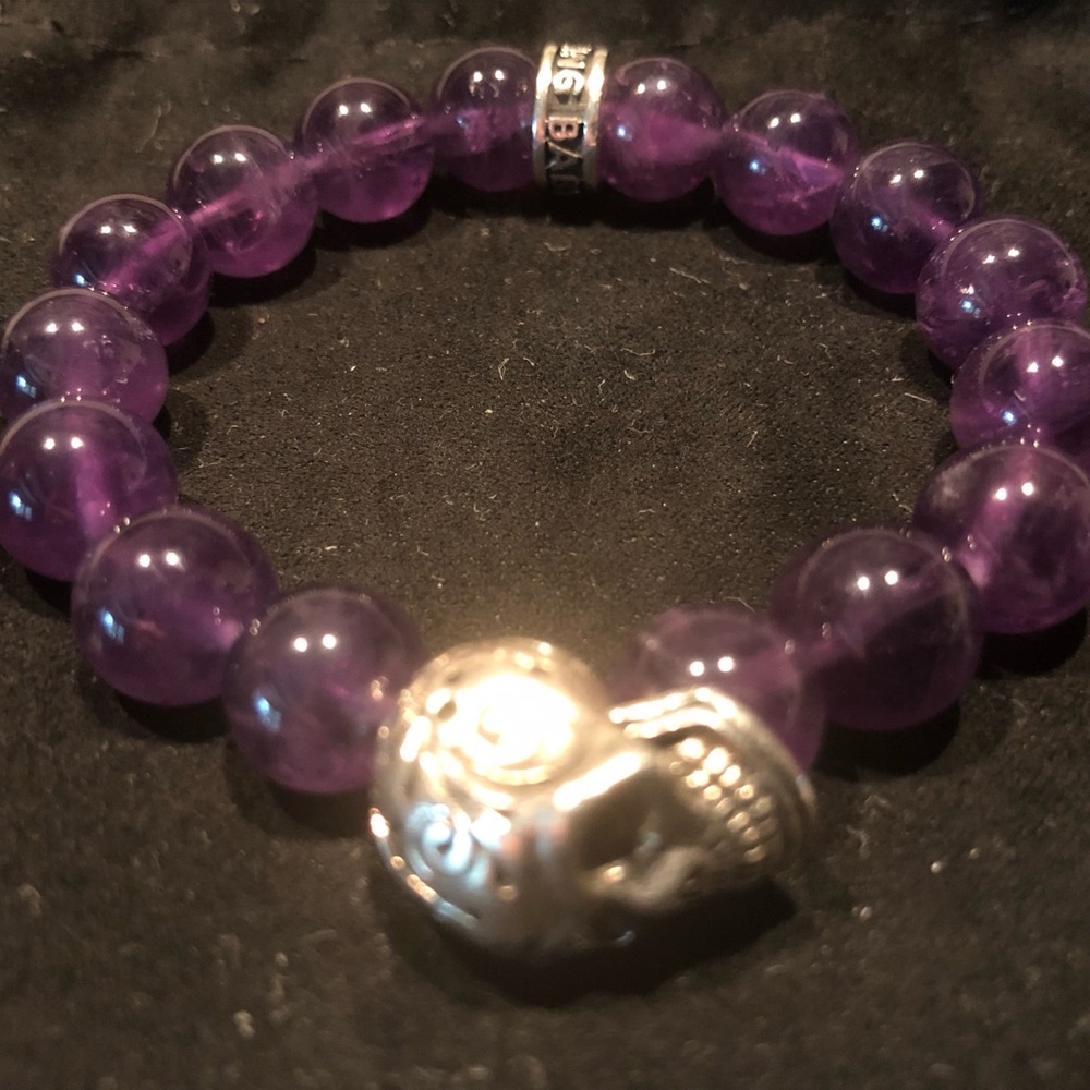 ❌SOLD❌❤️KING BABY STUDIO 10mm Amethyst Bead Silver Skull Bracelet $365 - Picture 13 of 15